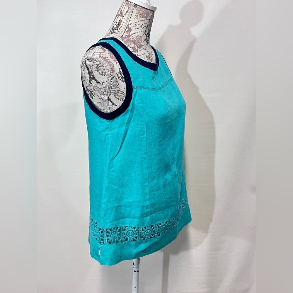 KAARI BLUE Aqua and navy sleeveless linen top size‎ XS. - Picture 6 of 12